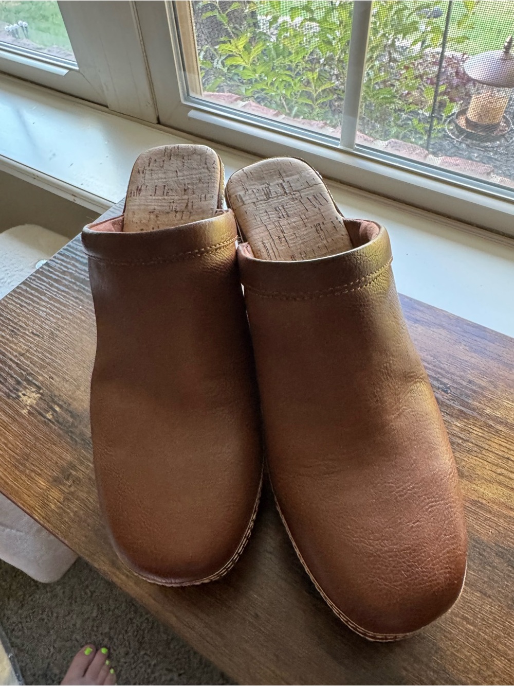 Korks Brown Cognac Platform Block Heel Clogs Mules Size 8M
